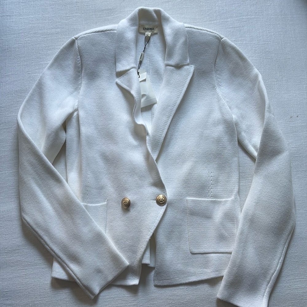 NWT L’Agence White Sofia Knit Double Breast Cardigan Jacket